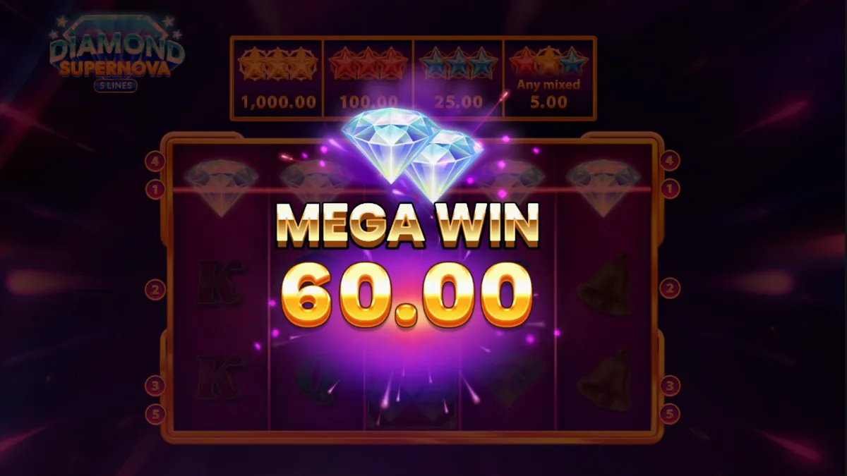 Tampilan visual slot Diamond Supernova dengan latar belakang kosmik dan simbol berlian klasik.